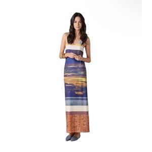 Clover Canyon Dress Wokens sunset Cork Maxi Halter Tank Sleeveless Ladies Small